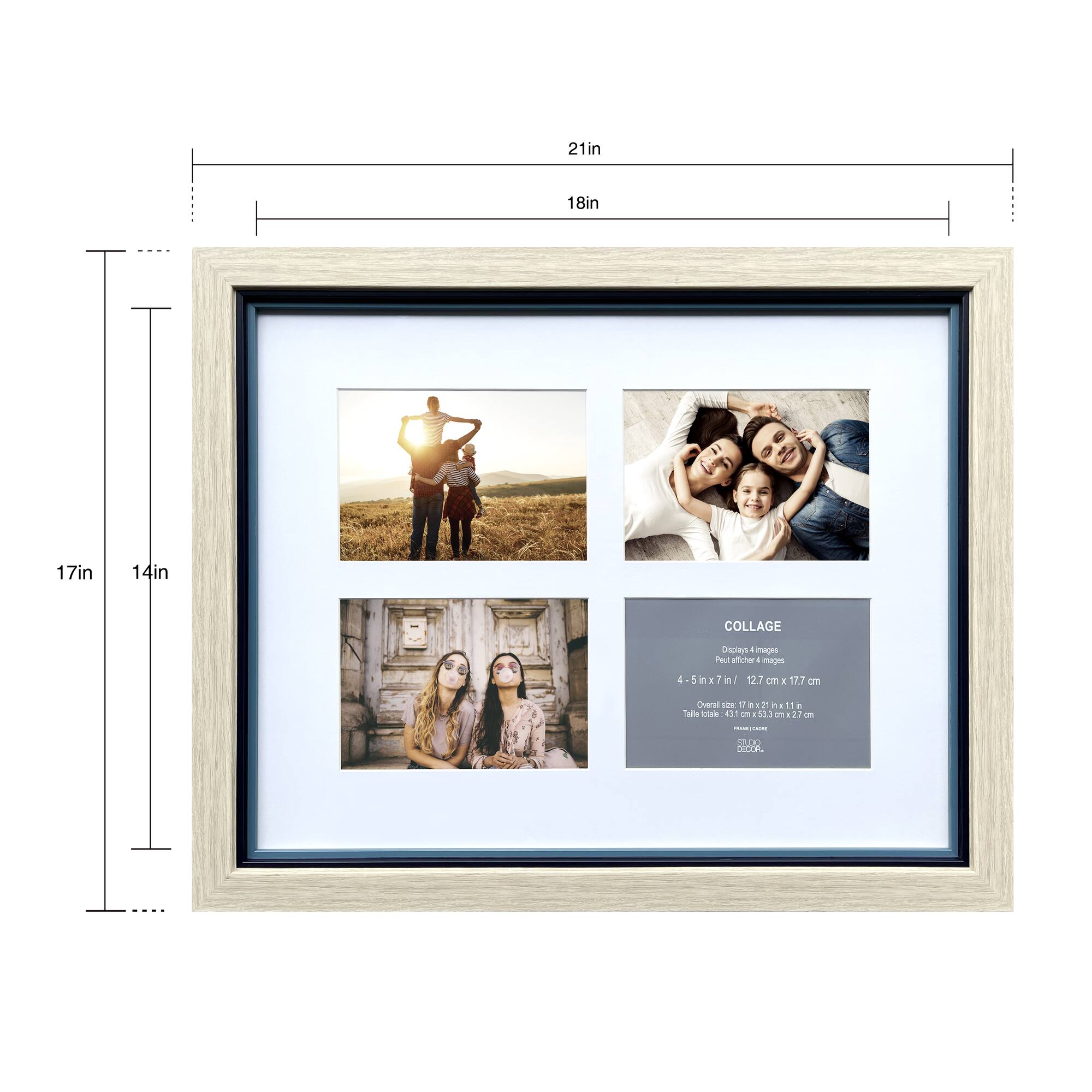 4 Opening 5" x 7" Natural Tan & Navy Collage Frame with Mat by Studio Décor®